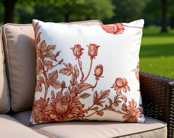 Floral Outdoor Pillow - Pink and White French Floral Outdoor Pillow Shabby Chic Boho Chic Outdoor Pillow Flower Outdoor Pillow Home Decor