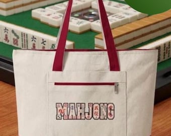 Mahjong Floral Reißverschluss Canvas Tasche | Game Night Carryall Tasche