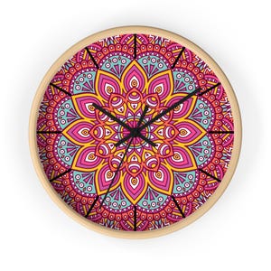 Mandala Wall Clock - Bohemian Home Decor Unique Gift Vibrant Living Room Accent Hippie Clock Psychedelic Wall Art Colorful Housewarming Gift