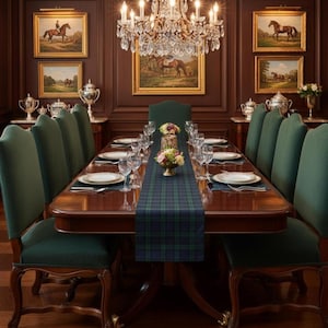 Plaid Table Runner, Cotton Poly Blend- Navy and Green, Traditional Dining Decor, Holiday Dinner, Farmhouse Kitchen Linens, Table Linen
