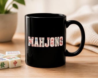Mahjong Gift Mug, Mahjong Lover Black Coffee Mug, Game Night Gift for Her, Mahjong Tile Mug, Birthday Gift for Mahjong Player, Cute Mug