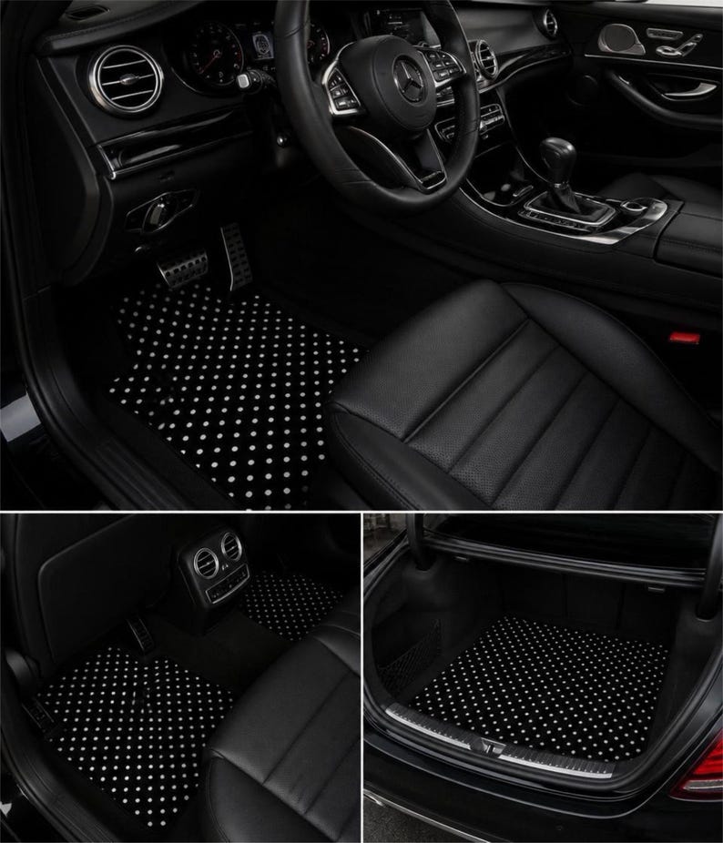 Black Polka Dot Car Mats Front, Custom Car Mats, Trending Car Mats