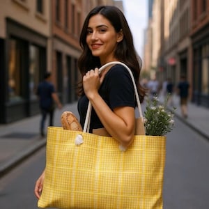 Yellow Plaid Tote, Gingham Pattern Weekender Bag Overnight Bag Lightweight Carryall Gym Bag Overnight Bag Carryon Bag Luggage Gift for her
