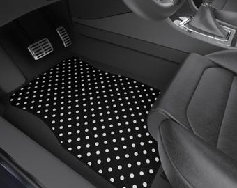 Black White Polka Dot Car Mats, Car Floor Mats Set of 4 | Non-Slip Automotive Mats