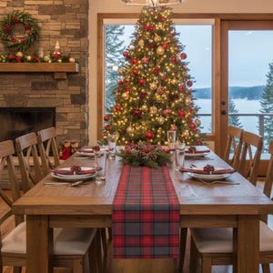 Cozy Plaid Table Runner, Holiday Decor, Rustic Kitchen Accent, Farmhouse Style, Thanksgiving Table Setting