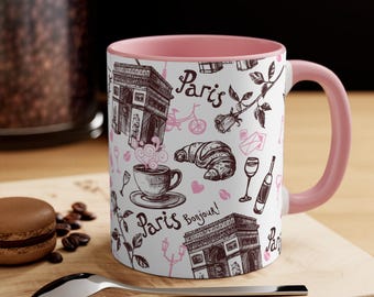 Parisian Charm Mug, Cute Coffee Mug for Paris Lover Gift for Her Floral Accent Drinkware Unique Tea Mug Cute Kitchen Decor Travel Lover Gift