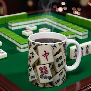 Mahjong-Themed Ceramic Mug, Perfect for Game Nights, Gift for Mahjong Lovers, Unique Home Decor, Fun Beverage Cup, Collector's Item