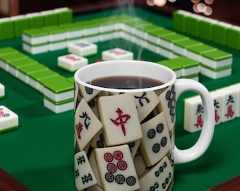 Mahjong-Becher | Mahjong-Geschenk für Sie | Keramik-Kaffeebecher | Becher mit Mahjong-Steinen | Geschenk für den Spieleabend | Für Mahjong-Fans