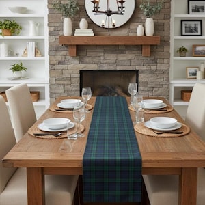 Plaid Table Runner, Cotton Poly Blend- Navy and Green, Traditional Dining Decor, Holiday Dinner, Farmhouse Kitchen Linens, Table Linen Ralph Lauren style