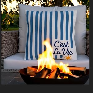 Nautical Stripe Pillow - French Cushion C&#39;est La Vie Outdoor Accent Blue and White Stripe Throw Pillow Indoor Decor Home Decor Gift