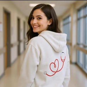 Personalized Heart-themed Hoodie, Cozy Sweatshirt for Health Professionals Nursing and Med School Students Doctor Sweatshirt for Him Her