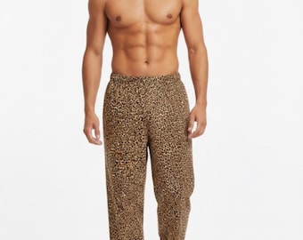 Leopard Print Pyjama Hose, Gemütliche Nachtwäsche Lounge Hose Animal Print PJs Entspannung Stil Geschenk für Ihn
