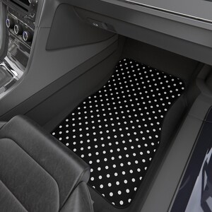 Black Polka Dot Car Mats, Cute Car Floor Mats Front, Preppy Car Accessories for Women, Retro Polka Dot Car Decor, Car Gift