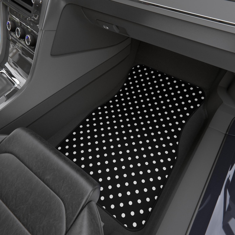 Black Polka Dot Car Mats, Cute Car Floor Mats Front, Preppy Car Accessories for Women, Retro Polka Dot Car Decor, Car Gift