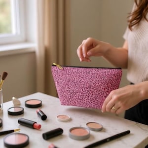 Pink Leopard Accessory Pouch, Makeup Bag Travel Organizer Cosmetic Case Gift for Her Gift for Bridesmaid Bridal Baby Shower Party Favor