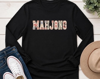 Mahjong Shirt Women, Mahjong Long Sleeve Tee, Game Night Shirt, Mahjong Gift, Mah Jongg Sweatshirt Alternative, Gift for Mahjong Player