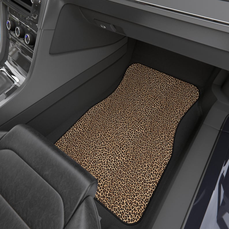 Leopard Print Car Mats | Front Floor Mats, Brown Animal Print, set of two for driver and passenger seat image 7