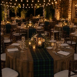 plaid table runner for events, Irish event, plaid table decor, event design
