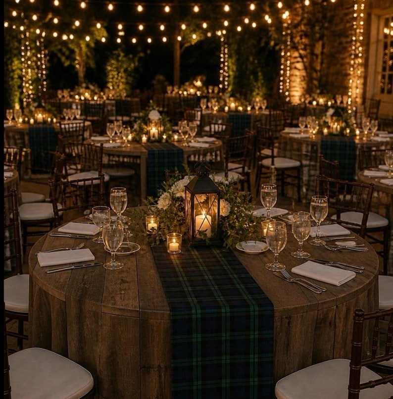 plaid table runner for events, Irish event, plaid table decor, event design