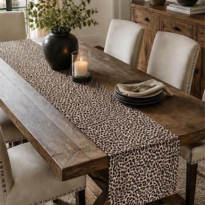Leopard Print Table Runner, Animal Print Table Decor, Boho Kitchen Table Runner, Rustic Farmhouse Dining Decor, Housewarming Gift