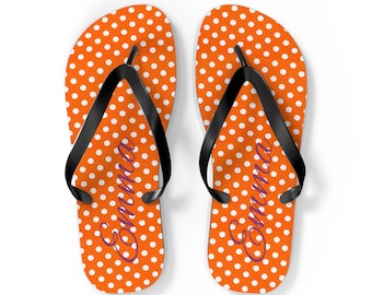 Orange Polka Dot Monogram Flip Flops | Personalized Beach Sandals