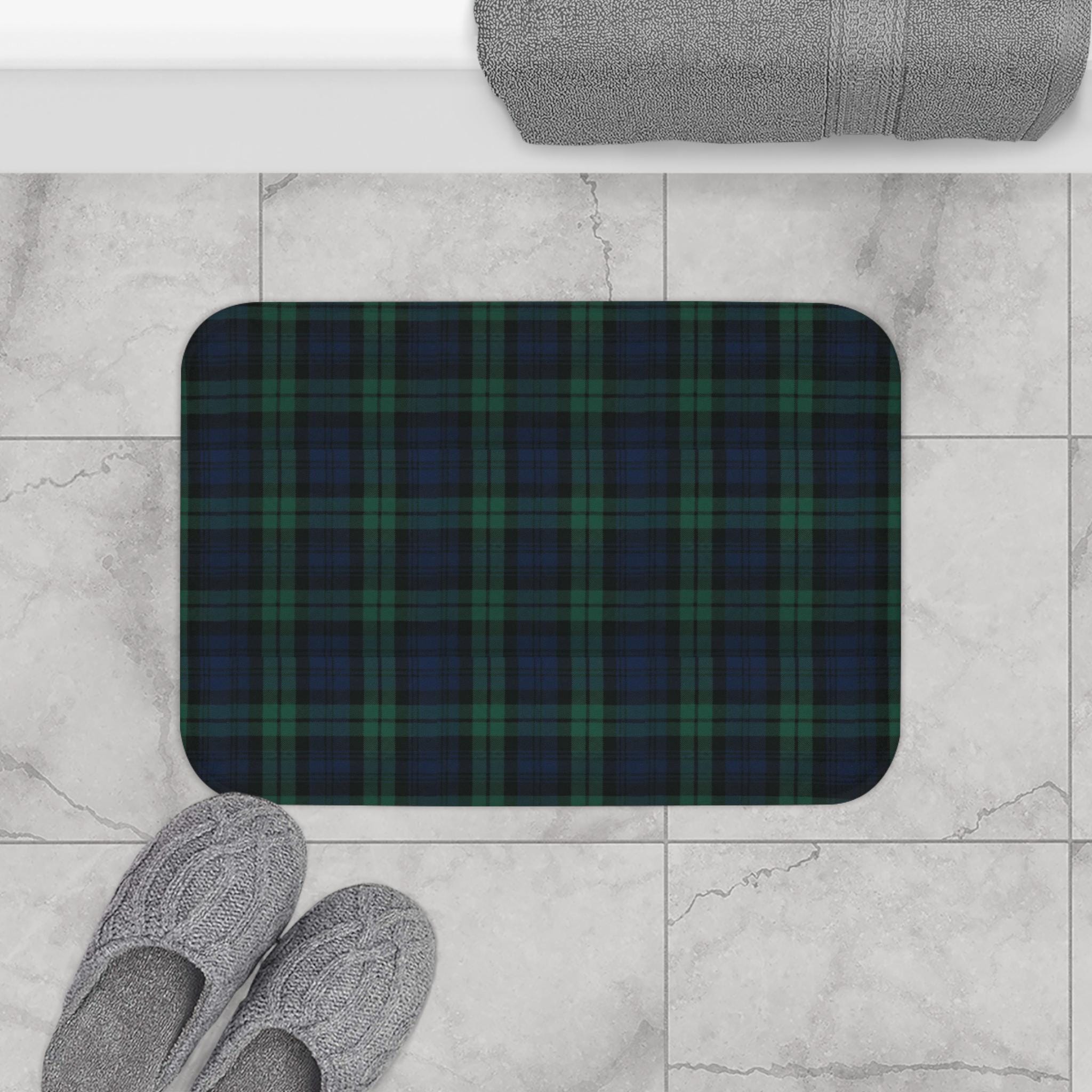 青と緑のタータンチェック柄バスマット｜チェック柄バスマット - Etsy 日本