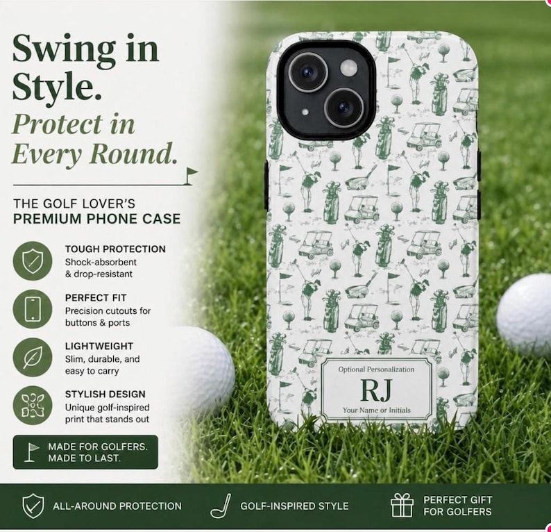 Golf Pattern Phone Case | Tough Magnetic Case with optional personalization, gift for golf lover, golf phone case, golf gift, gift for dad, gift for husband, golf lover