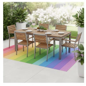 Outdoor Rug Rainbow Pastel Stripes | Multicolor Patio Mat,Event Decor, Front Door Decor, Patio Rug, Spring Decor, Available in 4 Sizes