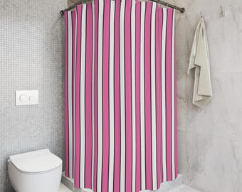 Vibrant Pink and White Striped Shower Curtains for a Chic Bathroom Refresh, Modern Home Decor Unique Bathroom Accessories