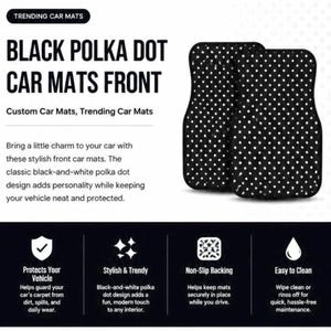 Black Polka Dot Car Mats, Cute Car Floor Mats Front, Preppy Car Accessories for Women, Retro Polka Dot Car Decor, Car Gift