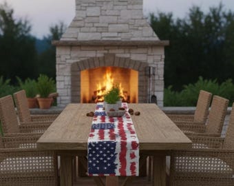 Runner da tavolo con bandiera americana, decorazioni per il tavolo del 4 luglio, decorazioni per barbecue, decorazioni per riunioni di famiglia, decorazioni per feste estive in famiglia patriottica, decorazioni per il 4 luglio