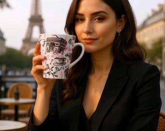 Taza de diseño parisino, taza de café artística, regalo para amantes de la gastronomía, amantes del café, amantes del té, amantes de los viajes, decoración única para el hogar, regalo parisino para ella.