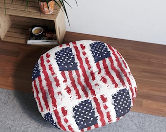 Distressed American Flag Floor Pillow | Round Tufted Patriotic Home Decor