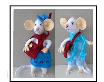 Pdf SEWING PATTERN, Mr. and Mrs. Pussyfoot Felt Mice, Soft Sculpture Stuffed Fiber Art, Plushie Mouse,  plush animal,  Instant Download