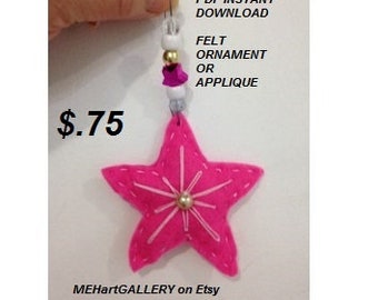 felt ornament DIY, Christmas ornament, appliques, Holiday tree ornament, Felt star, instant download pattern