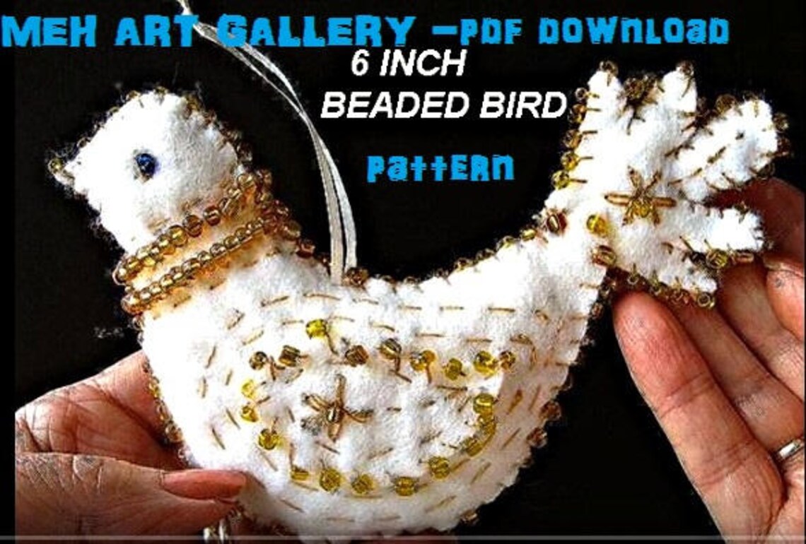 BEADED FELT BIRD Ornament, Sewing Pattern, Christmas Ornament, Tree