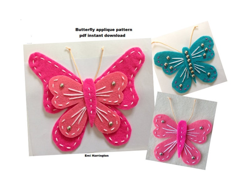 Felt Butterfly Pattern, Sewing pattern, Applique, embroidery pattern, plush toy insect, plushie pattern, image 1