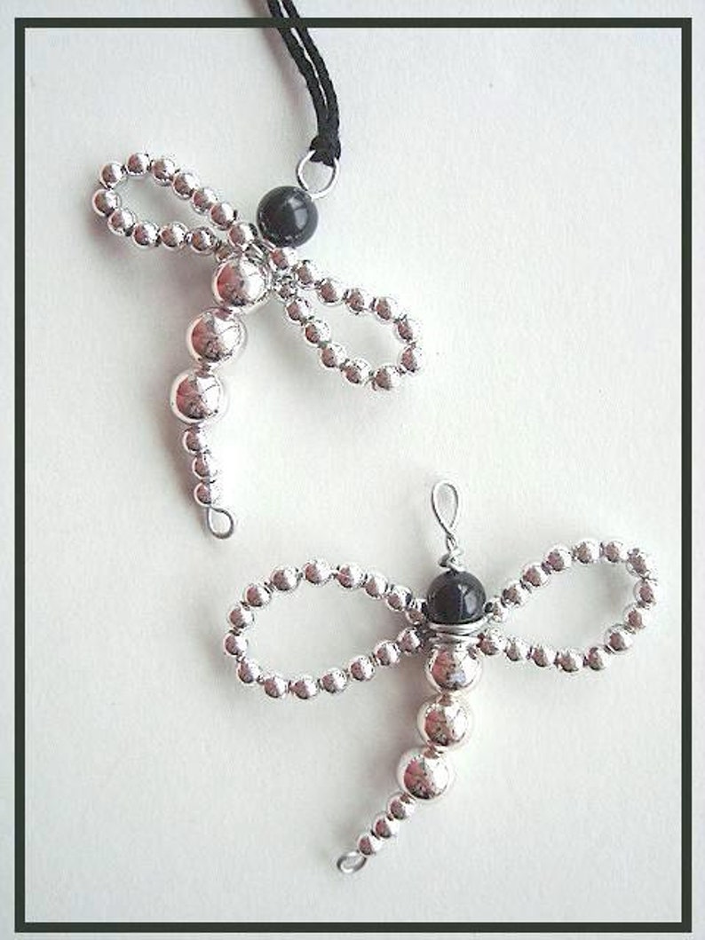 Jewelry supplies TUTORIAL, pattern findings , Dragonfly Silver Charm or Pendant num. 76 Mother's Day image 3