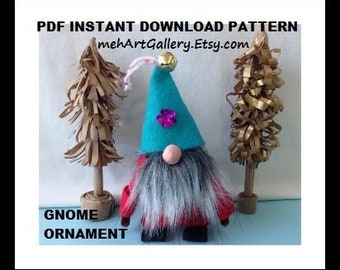 GNOME ORNAMENT PATTERN, pdf instant download, diy Felt Softies, Christmas ornament, any size, Super Easy, Plush dolls, Tompe, Nisse, Nordic