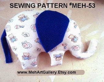 ELEPHANT sewing PATTERN, soft toy, baby toy, baby boy stuffed softie, MEH-53, new baby gift, easy sewing patterns, sewing for baby