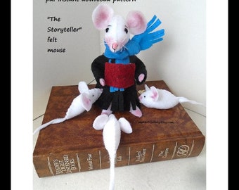 Pdf SEWING PATTERN, The Story Teller Mouse,  Felt Miniatures, Soft Sculpture Stuffed Fiber Art, Plushie,  plush animal,  Instant Download