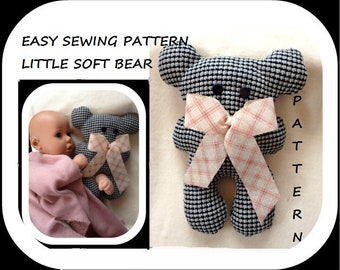 SEWING PATTERN, Little Soft Bear Sewing Pattern, Stuffed Soft Toy for Baby Gift, Baby shower,  make any size,  instant download,