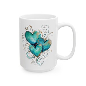 Artistic Heart Ceramic Mug, Vibrant Coffee Cup, Unique Gift for Coffee Lovers, Home Decor, Valentine's Day, 11oz, 15oz