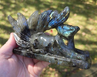 Labradorite 9 Tails Crystal Carving Blue Flash