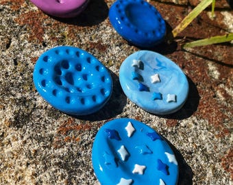 Blue & Purple Worry Stones | Handmade Polymer Clay Fidget Stones | Stress Relief Pocket Stone Gift