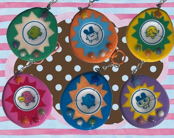 Tamagotchi Bag Charms. Handmade Polymer Clay Worry Stones. Kawaii Retro Keychain.