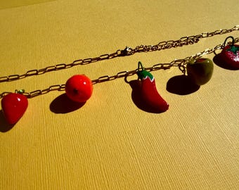 Hand Painted Polymer Clay Charm Necklace: Foodie Jewelry