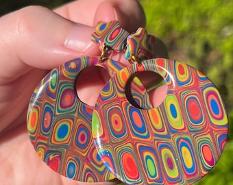 70s Retro Polymer Clay Earrings: Groovy Geometric Hoops