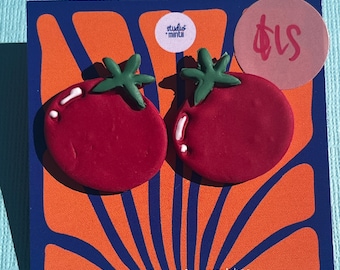 Tomato Stud Earrings: Handmade Polymer Clay Jewelry
