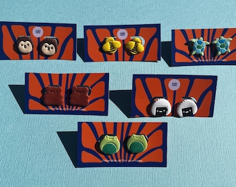 Handmade Polymer Clay Stud Earrings: Frog, Bee, Bear, and More